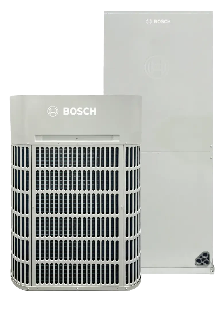 Bosch IDS Ultra outdoor unit and air handler. The illustrated family’s specifications should be checked for the selected combination.